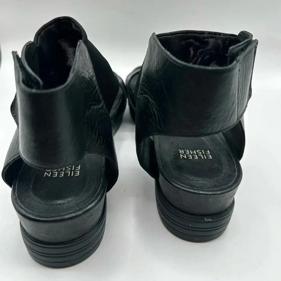 Eileen Fisher ✨ Spree Sport Platform Black Leather Ankle Strap Sandals ✨ Size 9 - Picture 7 of 9